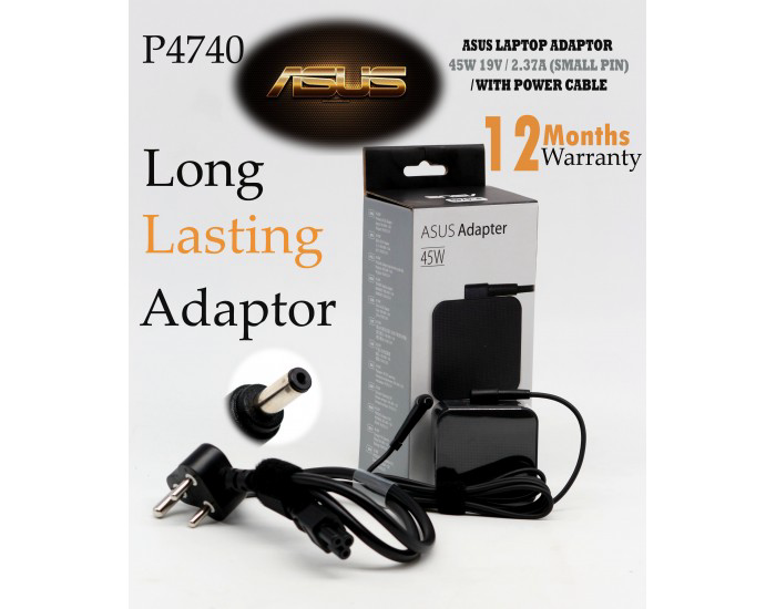 ASUS LAPTOP ADAPTOR 45W 19V / 2.37A (SMALL PIN) / WITH POWER CABLE